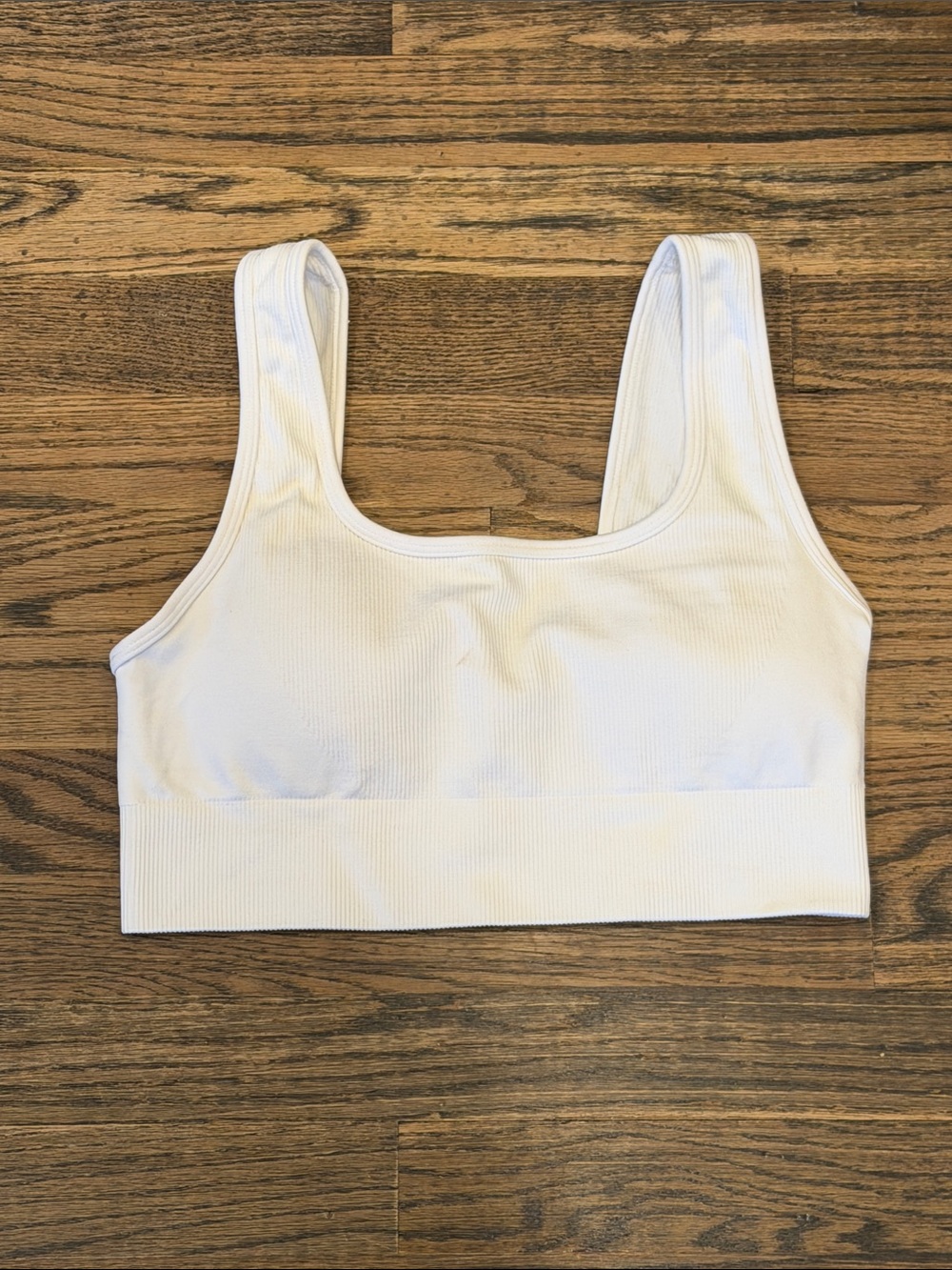 90 Degree By Reflex White Ribbed Scoop Sports Bra